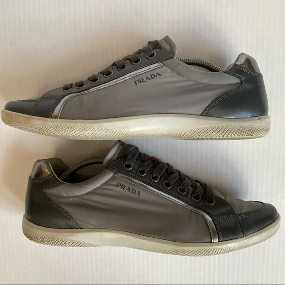 Prada Metallic Silver Gray Sneakers - Picture 7 of 12